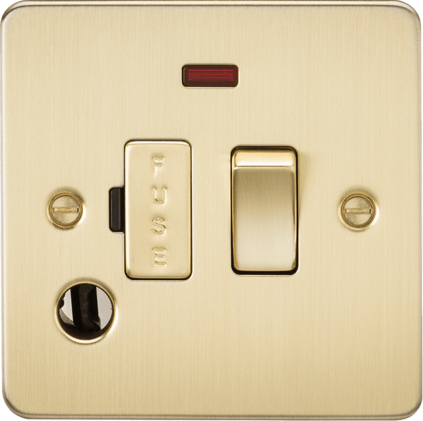 Knightsbridge MLA FP6300FBB Flat Plate 13A switched fused spur unit with neon and flex outlet - brushed brass - Knightsbridge MLA - Falcon Electrical UK