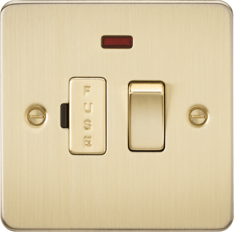 Knightsbridge MLA FP6300NBB Flat Plate 13A switched fused spur unit with neon - brushed brass - Knightsbridge MLA - Falcon Electrical UK