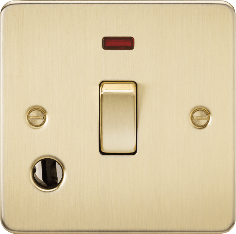 Knightsbridge MLA FP8341FBB Flat Plate 20A 1G DP switch with neon and flex outlet - brushed brass - Knightsbridge MLA - Falcon Electrical UK