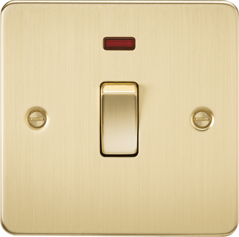 Knightsbridge MLA FP8341NBB Flat Plate 20A 1G DP switch with neon - brushed brass - Knightsbridge MLA - Falcon Electrical UK