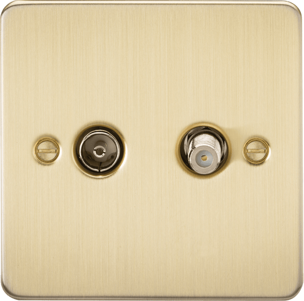 Knightsbridge MLA FP0140BB Flat Plate TV and SAT TV Outlet (isolated) - Brushed Brass - Knightsbridge MLA - Falcon Electrical UK