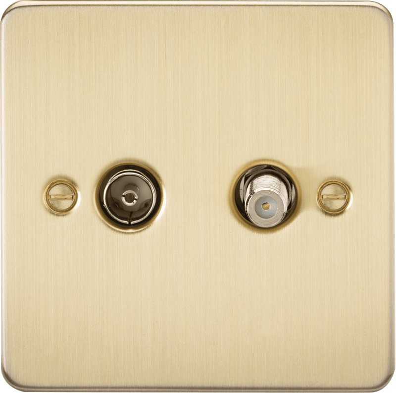 Knightsbridge MLA FP0140BB Flat Plate TV and SAT TV Outlet (isolated) - Brushed Brass - Knightsbridge MLA - Falcon Electrical UK