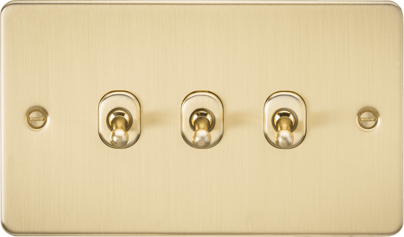 Knightsbridge MLA FP3TOGBB Flat Plate 10AX 3G 2-way toggle switch - brushed brass - Knightsbridge MLA - Falcon Electrical UK