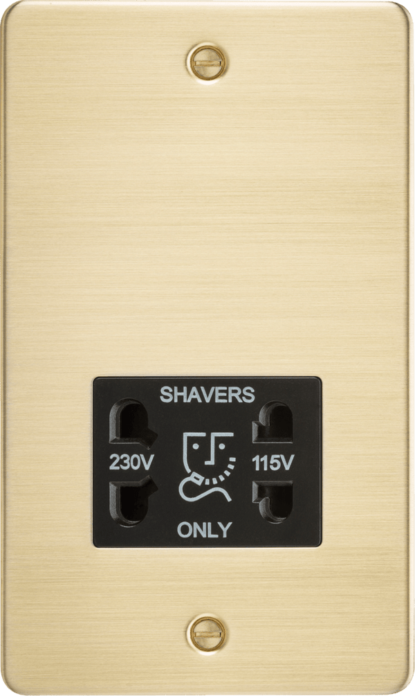 Knightsbridge MLA FP8900BB Flat Plate 115/230V dual voltage shaver socket - brushed brass with black insert - Knightsbridge MLA - Falcon Electrical UK