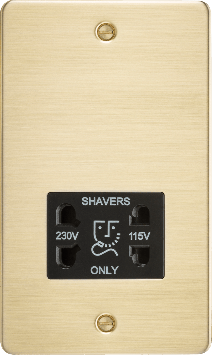 Knightsbridge MLA FP8900BB Flat Plate 115/230V dual voltage shaver socket - brushed brass with black insert - Knightsbridge MLA - Falcon Electrical UK