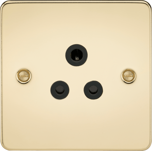 Knightsbridge MLA FP5APB Flat Plate 5A unswitched socket - polished brass with black insert - Knightsbridge MLA - Falcon Electrical UK