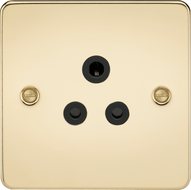 Knightsbridge MLA FP5APB Flat Plate 5A unswitched socket - polished brass with black insert - Knightsbridge MLA - Falcon Electrical UK