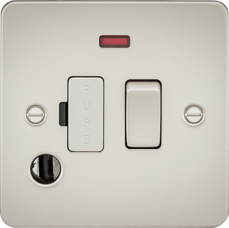 Knightsbridge MLA FP6300FPL Flat Plate 13A switched fused spur unit with neon and flex outlet - pearl - Knightsbridge MLA - Falcon Electrical UK