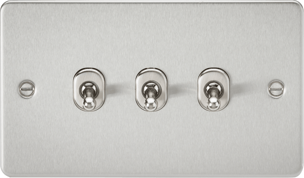 Knightsbridge MLA FP3TOGBC Flat Plate 10AX 3G 2-way toggle switch - brushed chrome - Knightsbridge MLA - Falcon Electrical UK