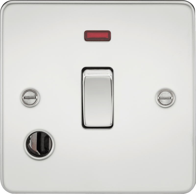 Knightsbridge MLA FP8341FPC Flat Plate 20A 1G DP switch with neon and flex outlet - polished chrome - Knightsbridge MLA - Falcon Electrical UK