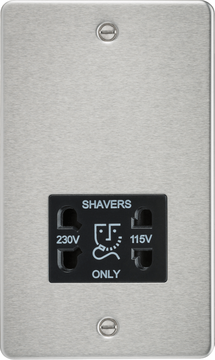 Knightsbridge MLA FP8900BC Flat Plate 115/230V dual voltage shaver socket - brushed chrome with black insert - Knightsbridge MLA - Falcon Electrical UK