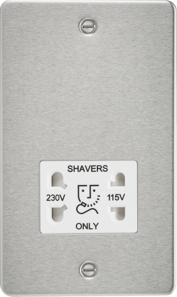 Knightsbridge MLA FP8900BCW Flat Plate 115/230V dual voltage shaver socket - brushed chrome with white insert - Knightsbridge MLA - Falcon Electrical UK