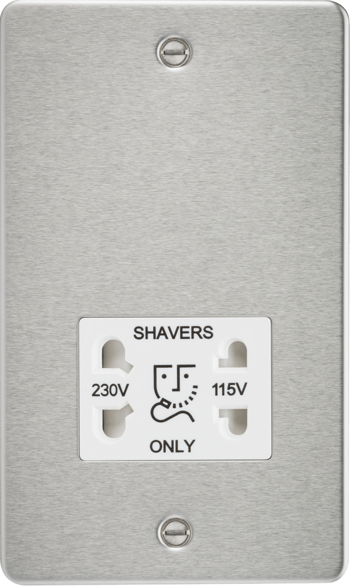 Knightsbridge MLA FP8900BCW Flat Plate 115/230V dual voltage shaver socket - brushed chrome with white insert - Knightsbridge MLA - Falcon Electrical UK