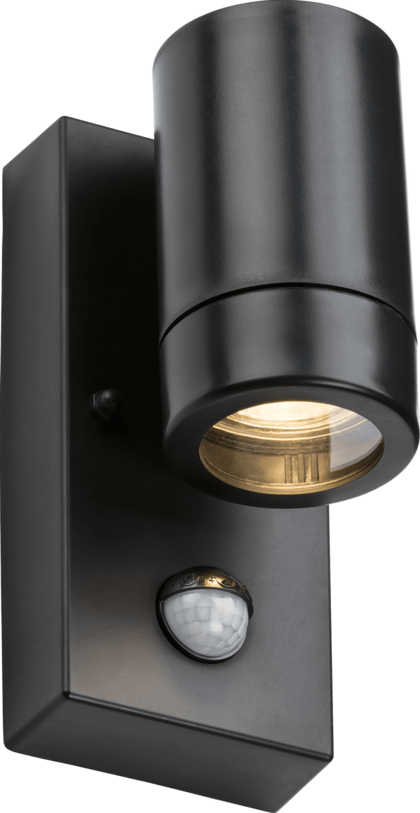 Knightsbridge MLA EAPIR1BK EAMON - 230V IP44 GU10 Polycarbonate Single wall light with PIR - Black - Knightsbridge MLA - Falcon Electrical UK