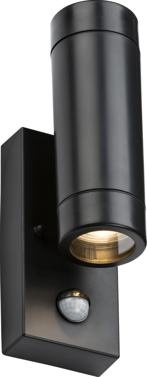 Knightsbridge MLA EAPIR2BK EAMON - 230V IP44 GU10 Polycarbonate Up/Down wall light with PIR - Black - Knightsbridge MLA - Falcon Electrical UK