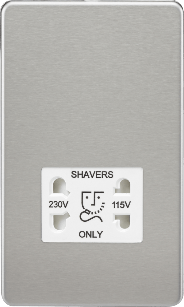 Knightsbridge MLA SF8900BCW Screwless 115V/230V Dual Voltage Shaver Socket - Brushed Chrome with White Insert - Knightsbridge MLA - Falcon Electrical UK