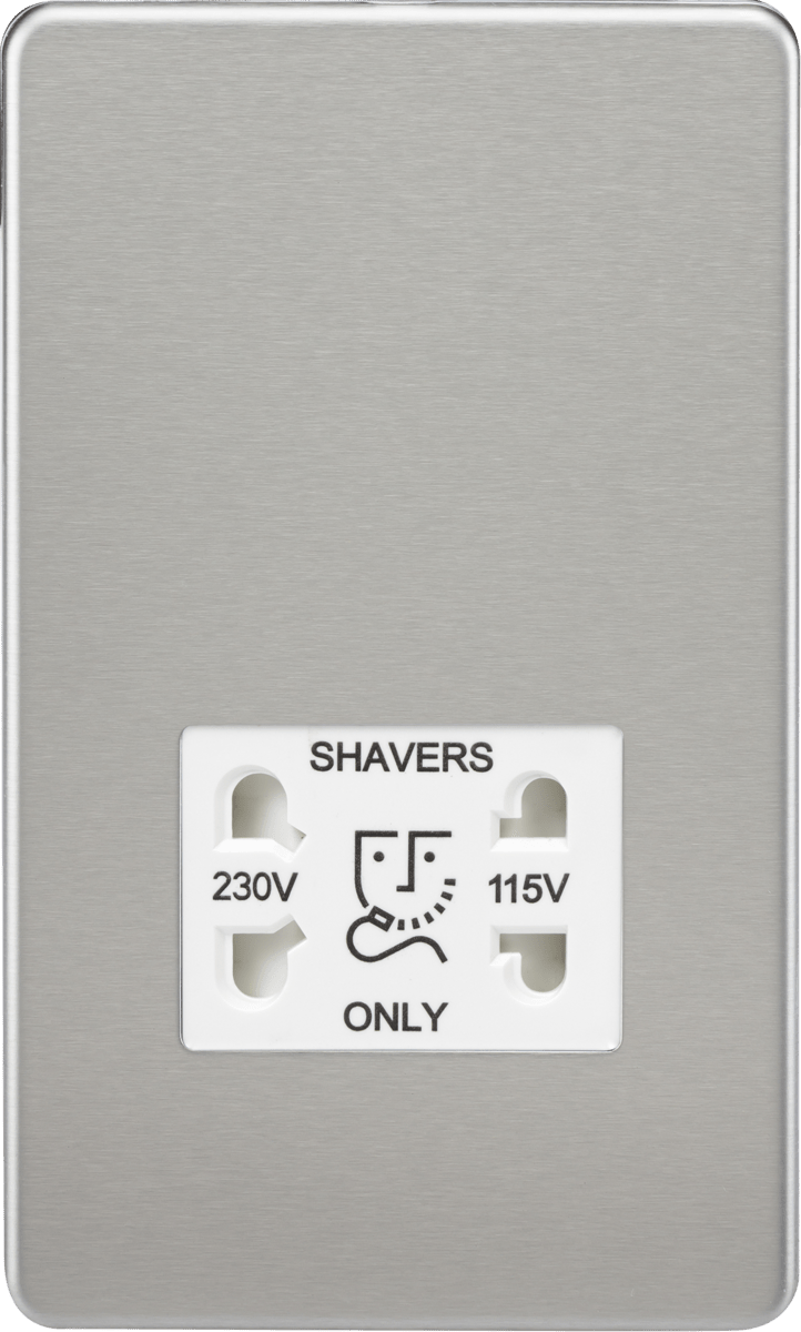 Knightsbridge MLA SF8900BCW Screwless 115V/230V Dual Voltage Shaver Socket - Brushed Chrome with White Insert - Knightsbridge MLA - Falcon Electrical UK