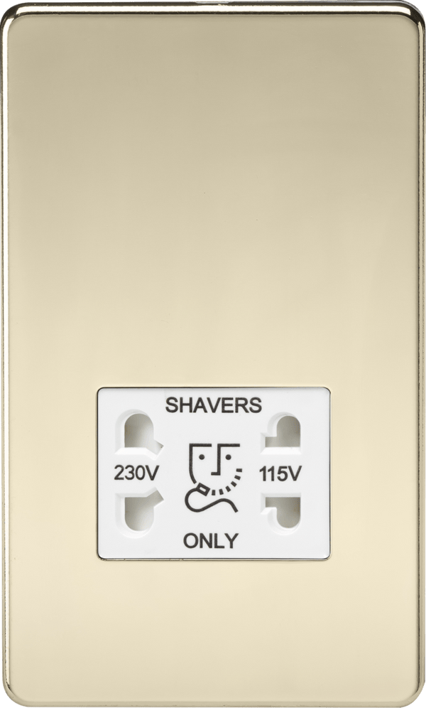 Knightsbridge MLA SF8900PBW Screwless 115V/230V Dual Voltage Shaver Socket - Polished Brass with White Insert - Knightsbridge MLA - Falcon Electrical UK