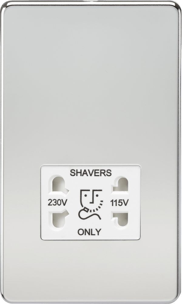 Knightsbridge MLA SF8900PCW Screwless 115V/230V Dual Voltage Shaver Socket - Polished Chrome with White Insert - Knightsbridge MLA - Falcon Electrical UK