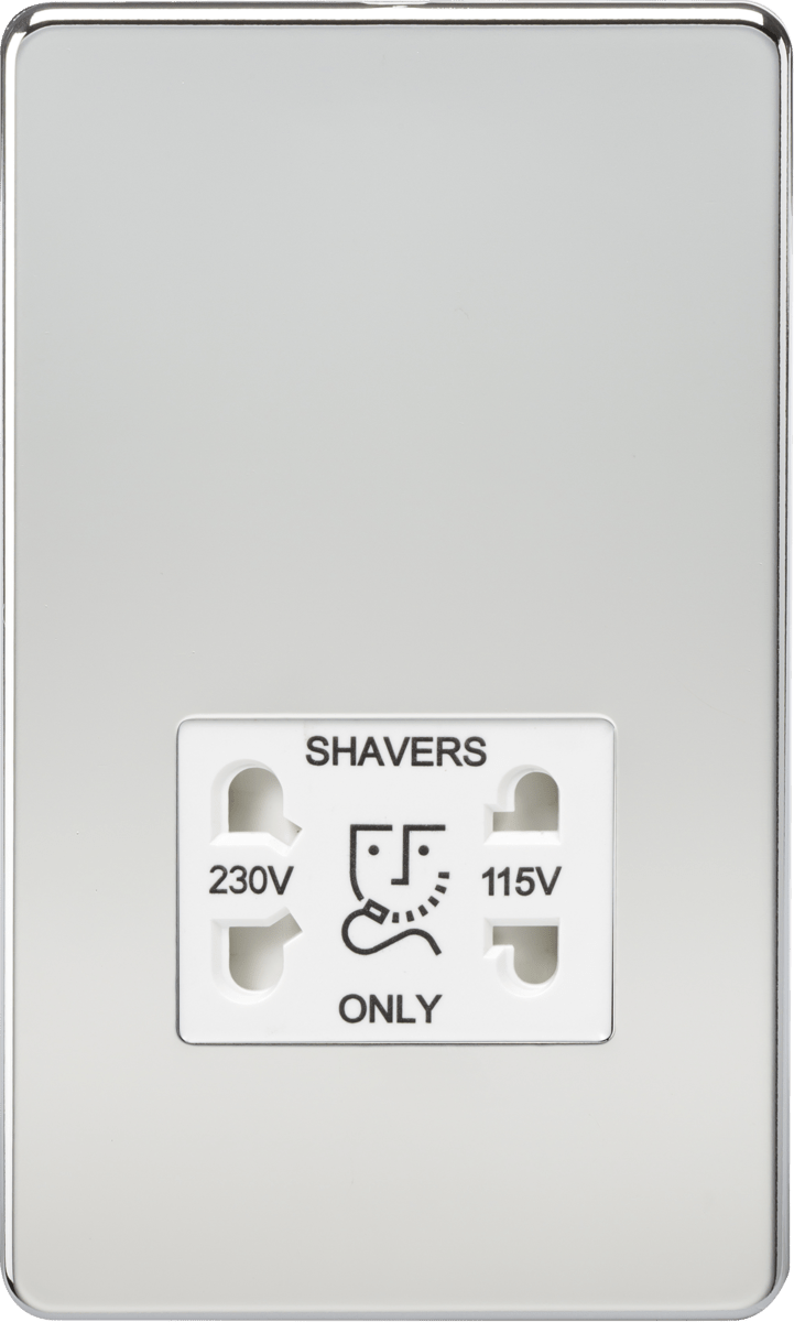 Knightsbridge MLA SF8900PCW Screwless 115V/230V Dual Voltage Shaver Socket - Polished Chrome with White Insert - Knightsbridge MLA - Falcon Electrical UK