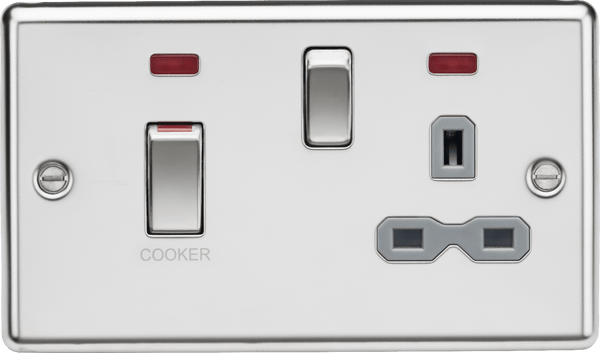 Knightsbridge MLA CL83MNPCG 45A DP switch and 13A switched socket with neons - polished chrome with grey insert - Knightsbridge MLA - Falcon Electrical UK