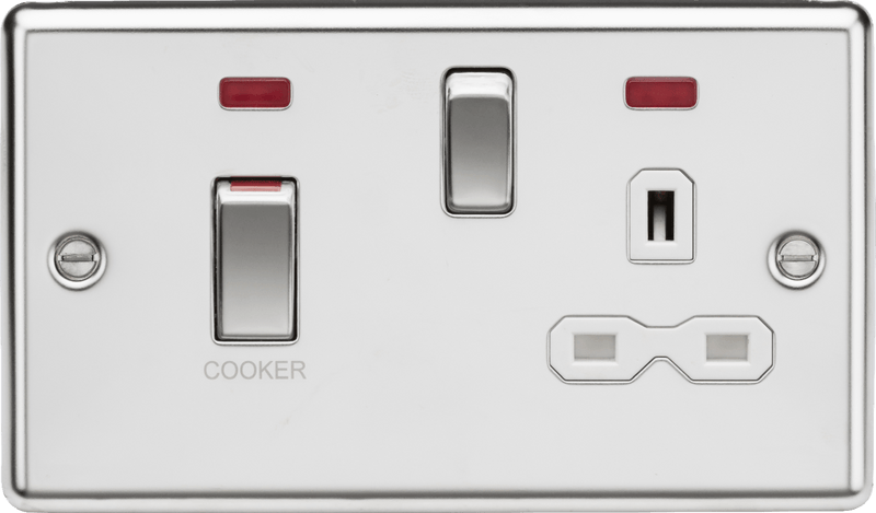 Knightsbridge MLA CL83MNPCW 45A DP switch and 13A switched socket with neons - polished chrome with white insert - Knightsbridge MLA - Falcon Electrical UK