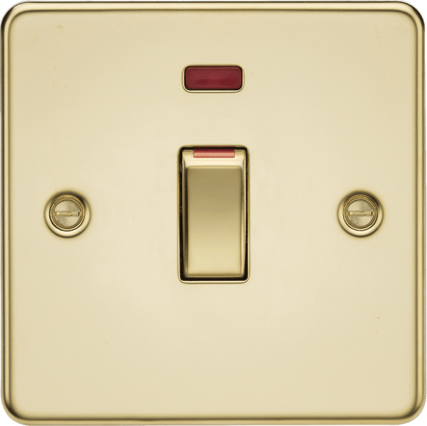 Knightsbridge MLA FP81MNPB 45A 1G DP Switch with neon - polished brass - Knightsbridge MLA - Falcon Electrical UK