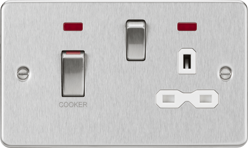 Knightsbridge MLA FPR83MNBCW 45A DP Switch and 13A switched socket with neons - brushed chrome with white insert - Knightsbridge MLA - Falcon Electrical UK