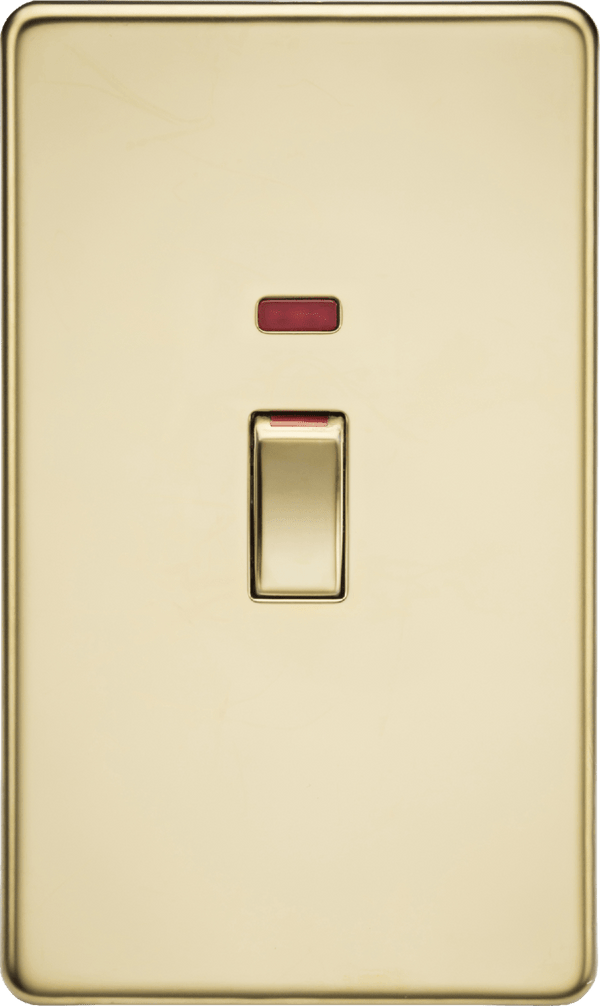 Knightsbridge MLA SF82MNPB 45A 2G DP switch with neon - polished brass - Knightsbridge MLA - Falcon Electrical UK