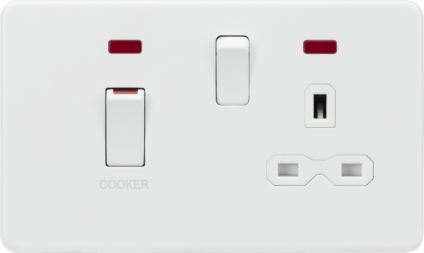 Knightsbridge MLA SFR83MNMW 45A DP switch and 13A switched socket with neons - matt white - Knightsbridge MLA - Falcon Electrical UK