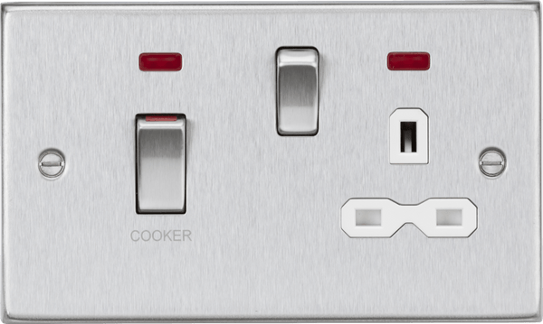 Knightsbridge MLA CS83MNBCW 45A DP Switch and 13A switched socket with neons - brushed chrome with white insert - Knightsbridge MLA - Falcon Electrical UK