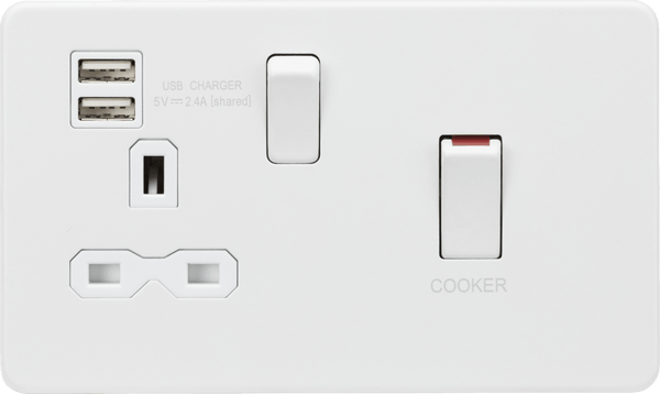 Knightsbridge MLA SFR83UMMW 45A DP Switch and 13A switched socket with dual USB charger - matt white - Knightsbridge MLA - Falcon Electrical UK