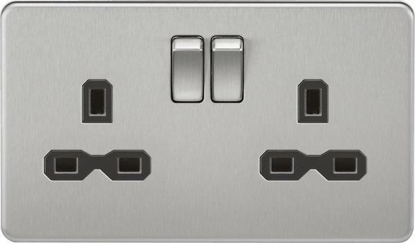 Knightsbridge MLA SFR9000BC Screwless 13A 2G DP switched socket - brushed chrome with black insert - Knightsbridge MLA - Falcon Electrical UK