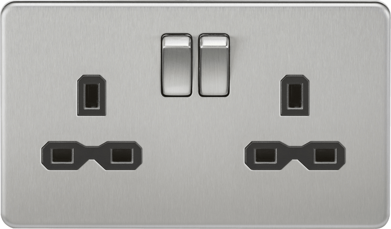 Knightsbridge MLA SFR9000BC Screwless 13A 2G DP switched socket - brushed chrome with black insert - Knightsbridge MLA - Falcon Electrical UK