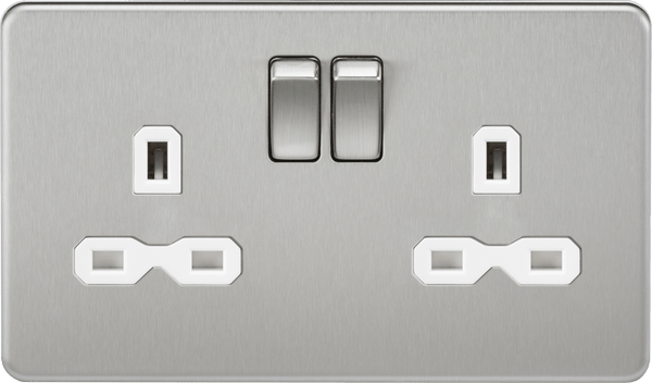 Knightsbridge MLA SFR9000BCW Screwless 13A 2G DP switched socket - brushed chrome with white insert - Knightsbridge MLA - Falcon Electrical UK