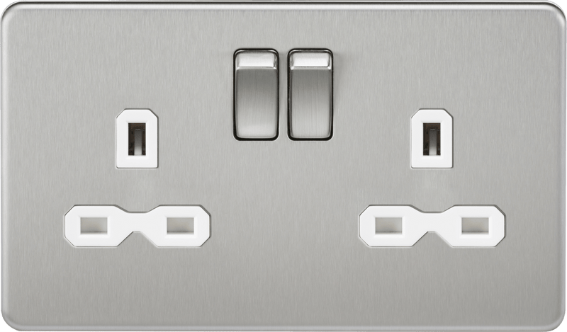 Knightsbridge MLA SFR9000BCW Screwless 13A 2G DP switched socket - brushed chrome with white insert - Knightsbridge MLA - Falcon Electrical UK