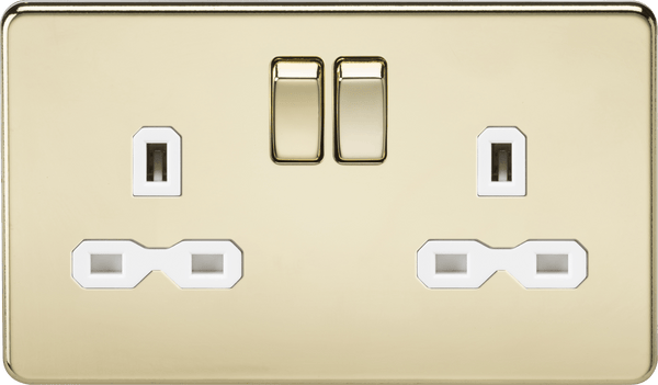 Knightsbridge MLA SFR9000PBW Screwless 13A 2G DP switched socket - polished brass with white insert - Knightsbridge MLA - Falcon Electrical UK