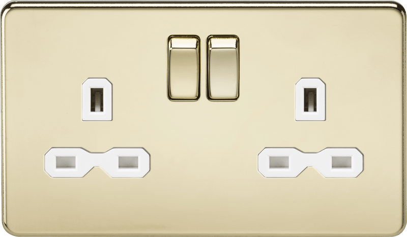 Knightsbridge MLA SFR9000PBW Screwless 13A 2G DP switched socket - polished brass with white insert - Knightsbridge MLA - Falcon Electrical UK