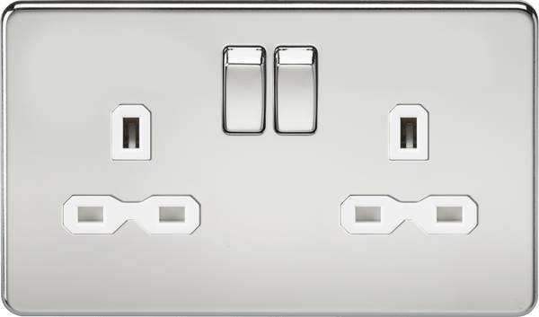 Knightsbridge MLA SFR9000PCW Screwless 13A 2G DP switched socket - polished chrome with white insert - Knightsbridge MLA - Falcon Electrical UK