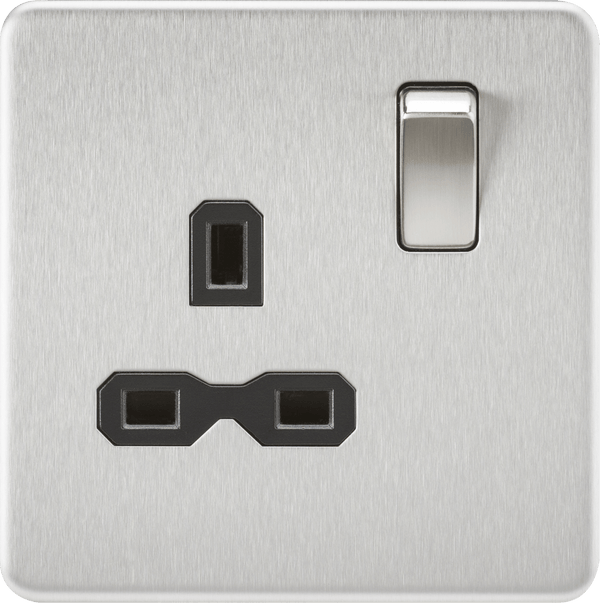 Knightsbridge MLA SFR7000BC Screwless 13A 1G DP switched Socket - Brushed Chrome with black insert - Knightsbridge MLA - Falcon Electrical UK