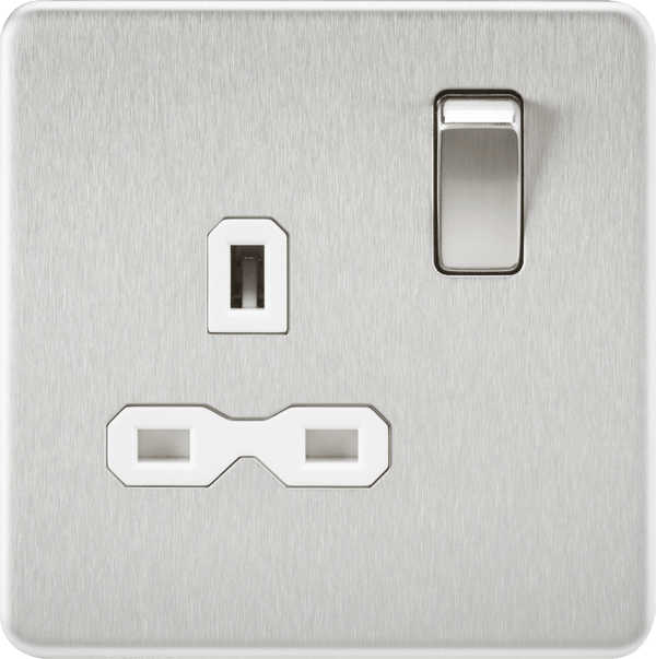 Knightsbridge MLA SFR7000BCW Screwless 13A 1G DP switched Socket - Brushed Chrome with white Insert - Knightsbridge MLA - Falcon Electrical UK