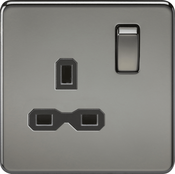 Knightsbridge MLA SFR7000BN Screwless 13A 1G DP switched socket - black nickel with black insert - Knightsbridge MLA - Falcon Electrical UK