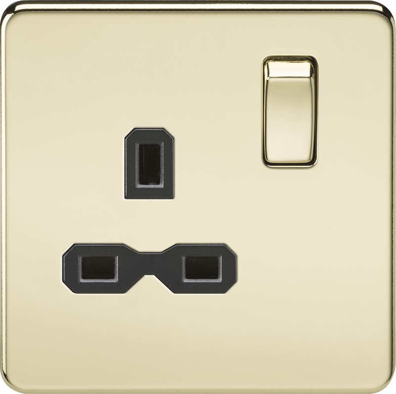 Knightsbridge MLA SFR7000PB Screwless 13A 1G DP switched socket - polished brass with black insert - Knightsbridge MLA - Falcon Electrical UK