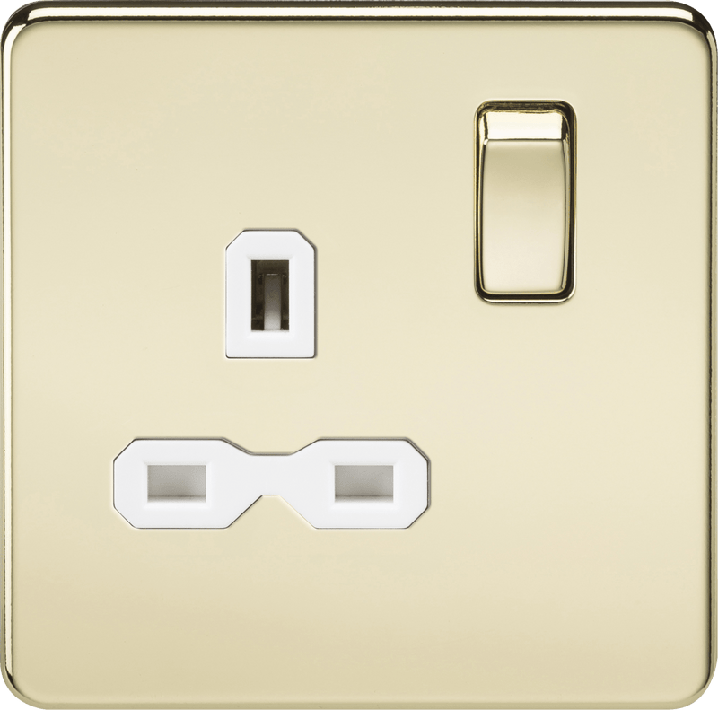 Knightsbridge MLA SFR7000PBW Screwless 13A 1G DP switched socket - polished brass with white insert - Knightsbridge MLA - Falcon Electrical UK