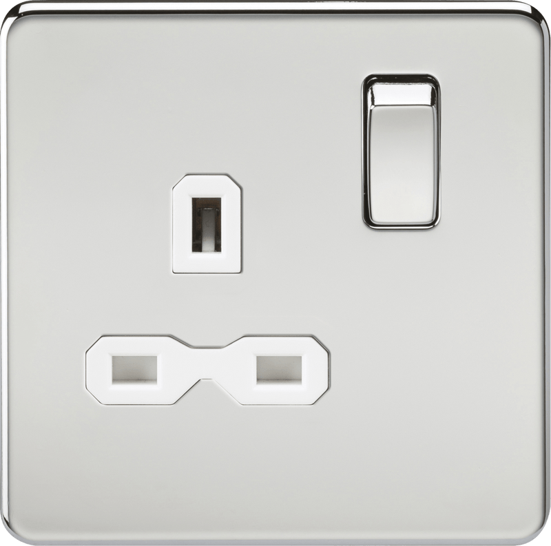 Knightsbridge MLA SFR7000PCW Screwless 13A 1G DP switched socket - polished chrome with white insert - Knightsbridge MLA - Falcon Electrical UK