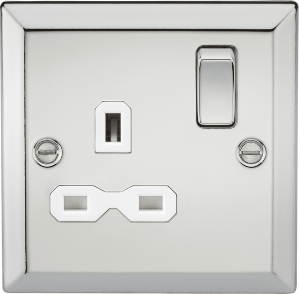 Knightsbridge MLA CV7PCW 13A 1G DP Switched Socket with White Insert - Bevelled Edge Polished Chrome - Knightsbridge MLA - Falcon Electrical UK