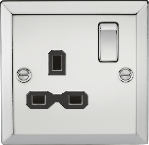 Knightsbridge MLA CV7PC 13A 1G DP Switched Socket with Black Insert - Bevelled Edge Polished Chrome - Knightsbridge MLA - Falcon Electrical UK