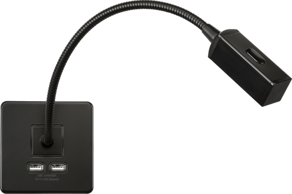 Knightsbridge MLA SFRLMB Screwless Reading Light with Dual USB Charger - Matt Black - Knightsbridge MLA - Falcon Electrical UK