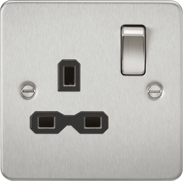 Knightsbridge MLA FPR7000BC Flat plate 13A 1G DP switched socket - brushed chrome with black insert - Knightsbridge MLA - Falcon Electrical UK