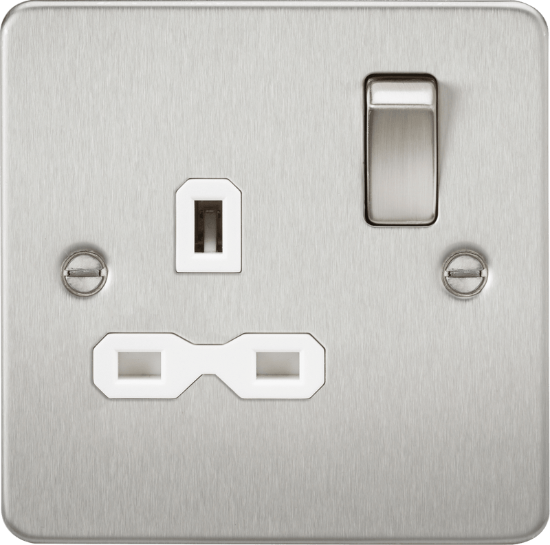 Knightsbridge MLA FPR7000BCW Flat plate 13A 1G DP switched socket - brushed chrome with white insert - Knightsbridge MLA - Falcon Electrical UK